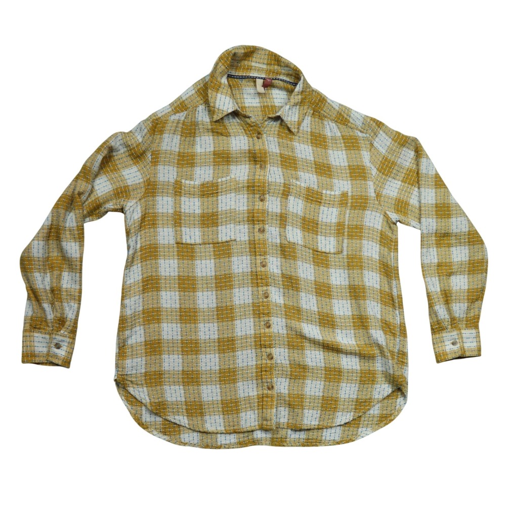Pilcro Mustard Yellow Plaid Viscose Wool Blend Oversized Button Down Shirt‎ M